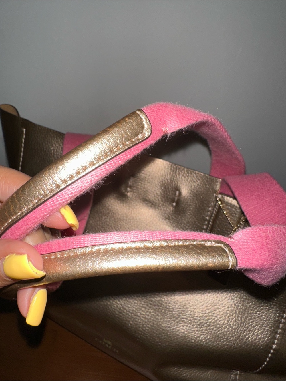 Coach Derby Metallic Rose Gold Tote with Pink Top Handles - Picture 6 of 13